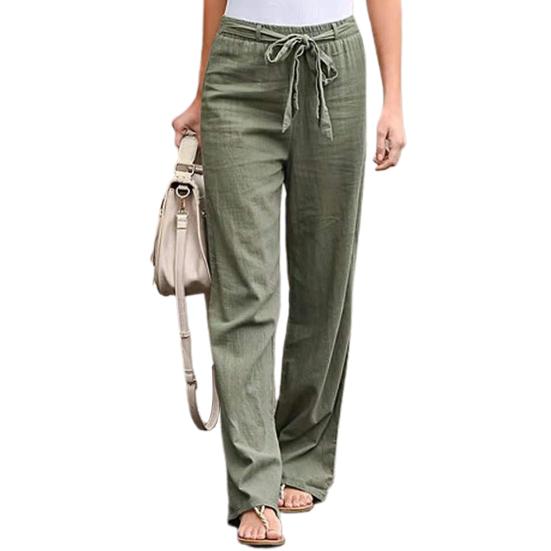 

Одноколірні жіночі штани з еластичною талією, тонкі прямі широкі пояси, довгі штани, жіночий одяг M зелений