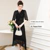 TUHUANG Women's 100% Mulberry Silk French Retro V-Neck Puff Sleeve Dress