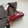 Trendy French Style Pu Bowling Bag Elegant PU Leather Boston Shoulder Bag Casual Large Capacity Women Handbags Armpit Bag