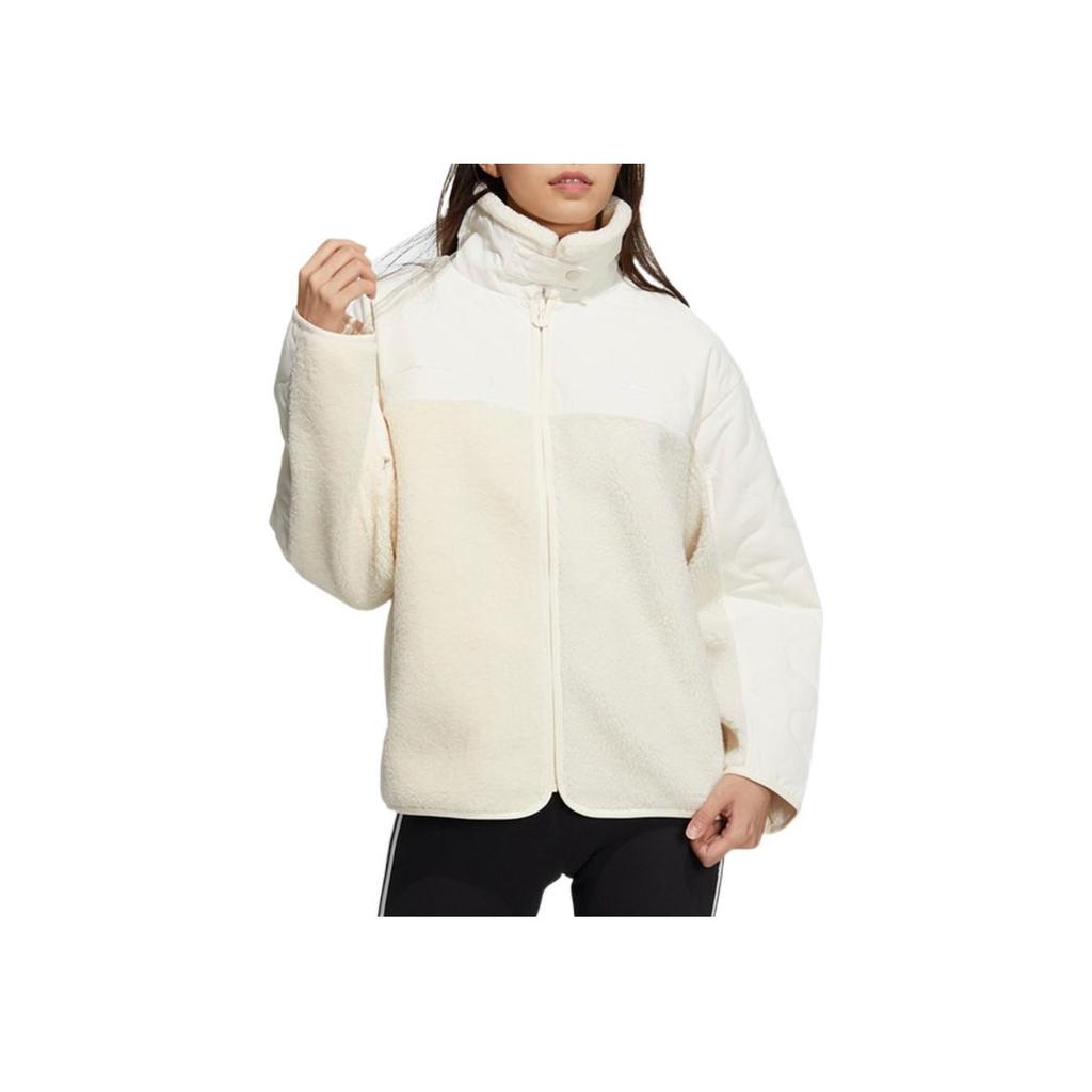 Adidas Originals Three Stripes Color Block Long Sleeve Polo Jacket Women Jacket Off-White HK2071