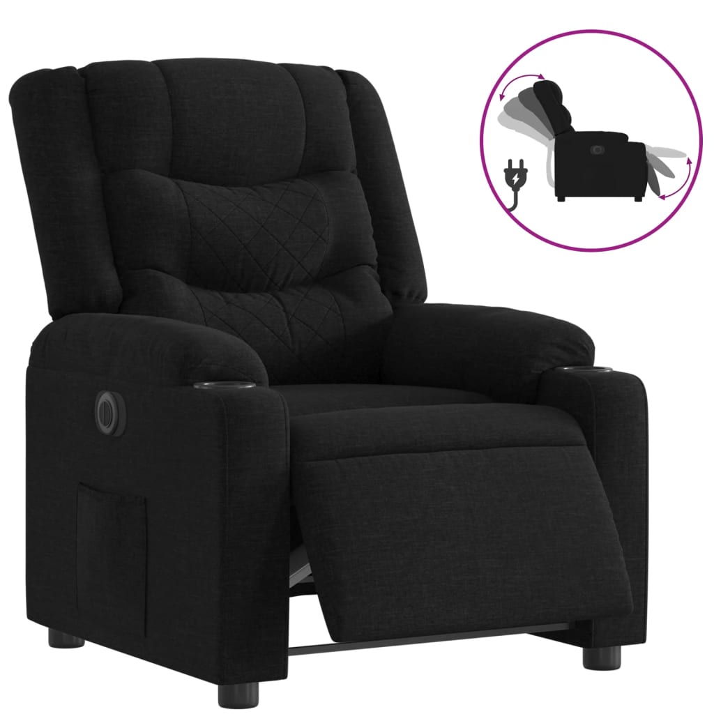 Electric Recliner Chair Black Fabric