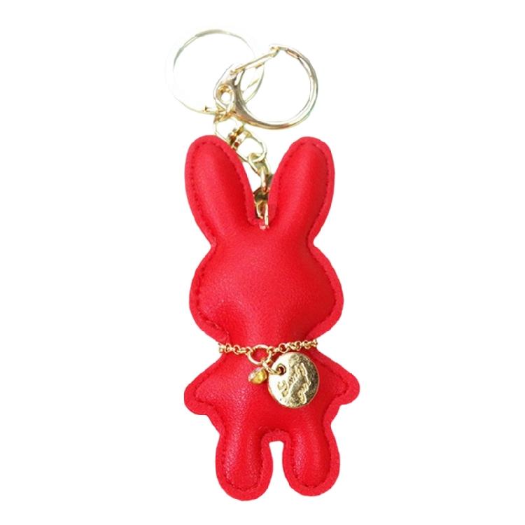 Fashionable Rabbit Keychain Artificial Leather Bunnys Pendant Keyring for Women Handmade Key Chain Bag Accessory