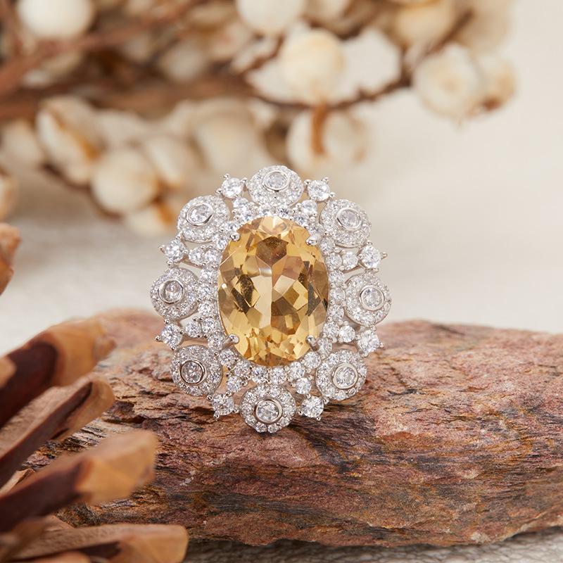 Natural Citrine Amethyst Topaz Ring Women Xiaohongshu S925 Silver Colored Jewelry