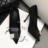 Autumn New Girls Rhinestone High Heels Women's Thin Heels Pointed Sexy Black Women's Single Shoes