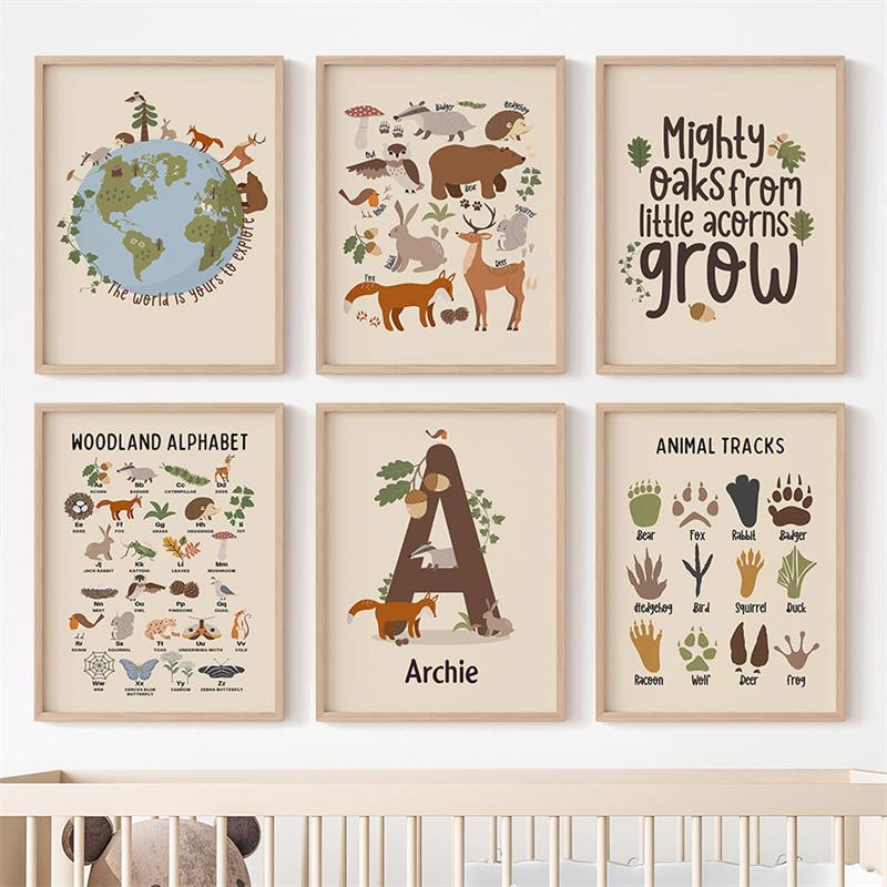Erde Fuchs Bär Hase Reh Tier Spuren Alphabet Wandkunst Leinwand Malerei Poster Und Drucke Wandbilder Baby Kinderzimmer Dekor