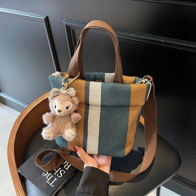 Underarm Bag Women's 2025 New Fashion Striped Canvas Bag Portable Tote Bag Trendy Shoulder Messenger Bag
