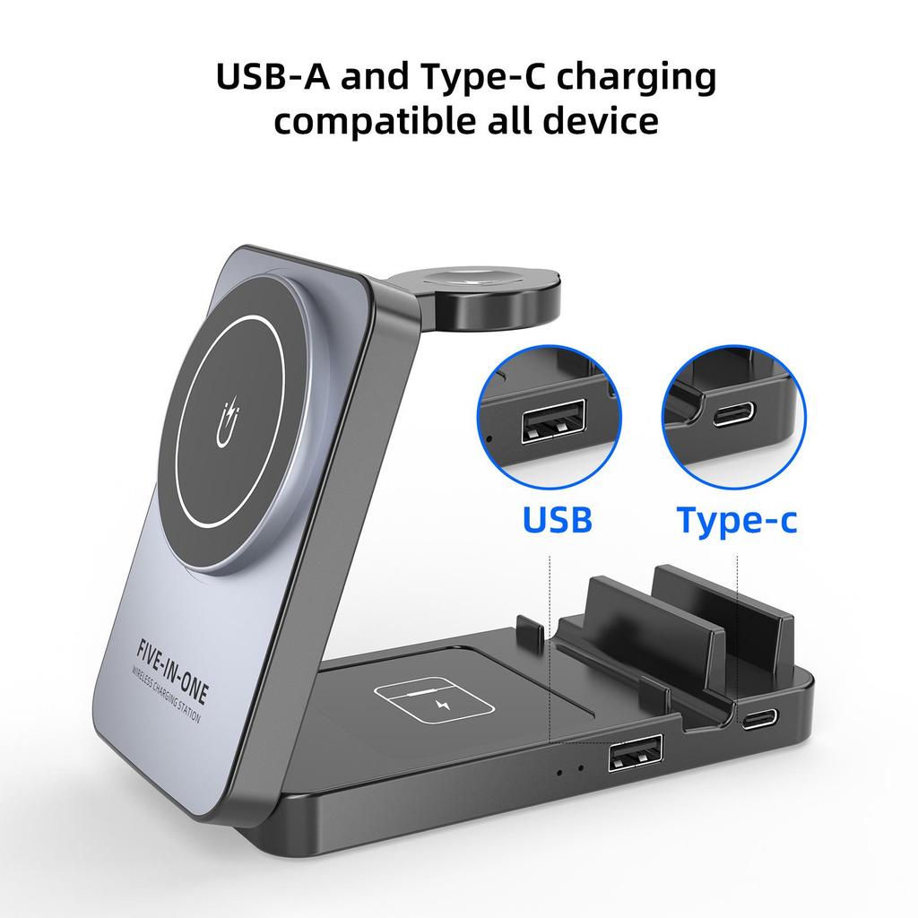 Magnetic Wireless Charger Stand for Phone, Watch & Earbuds - All-in-One Fast Charging Dock