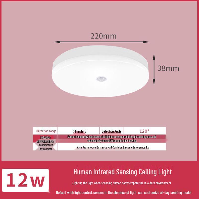LED Ceiling Light with Motion Detection: Infrared Sensor for Stairwell, Hallway, Garage; Sound and Light Control with Radar Technology.