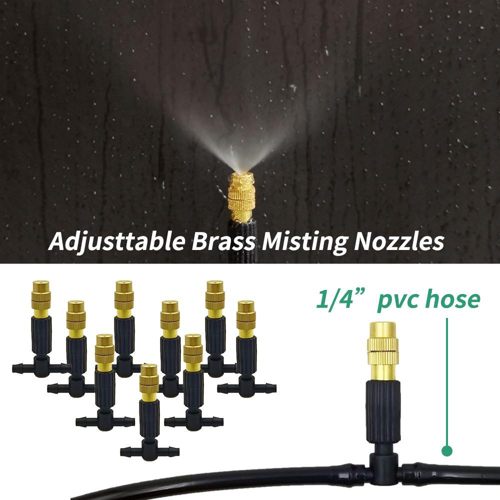 Oasis 5M-30M Garden Irrigation Outdoor Misting Cooling System Watering 1/4'' Brass Atomizer Nozzles 4/7mm Hose Patio Greenhouse