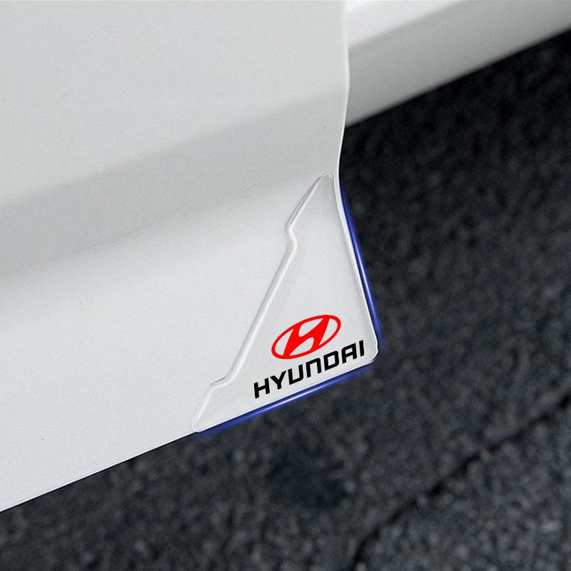 2Pcs Transparent Car Door Corner Cover Anti-Scratch Protection Sticker For Hyundai Logo IX35 Bayon Kona I30 ElantraSolaris Palisade