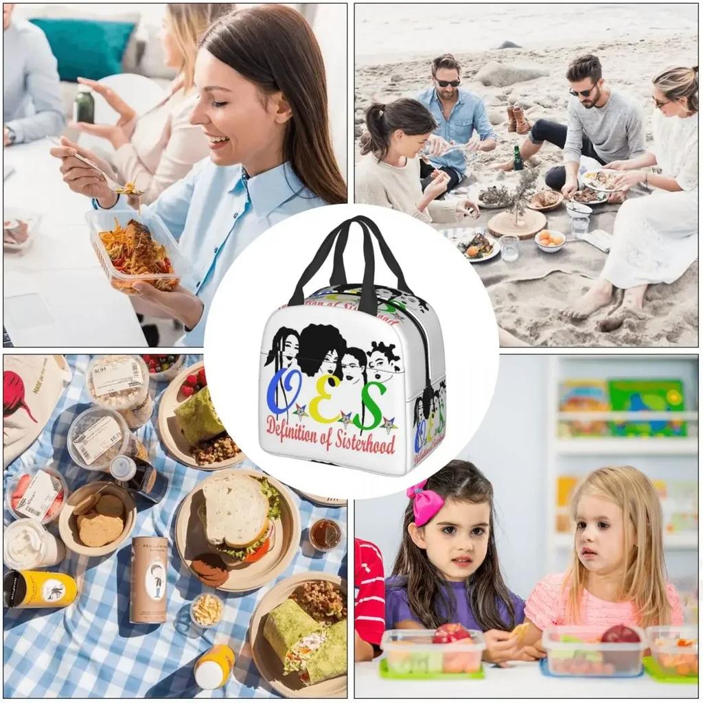 OES Emblem Order Of The Eastern Star Insulated Lunch Bag for Women Kids Leakproof Food Boxes Thermal Lunch Box Tote