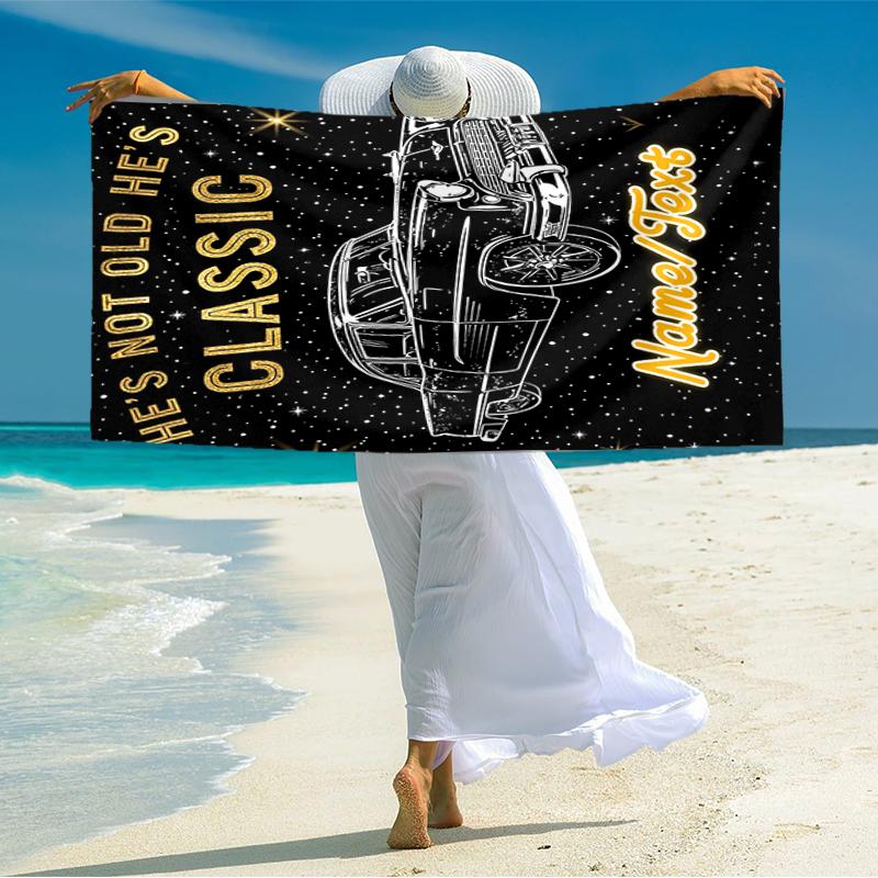 1PC Custom Name Classic Car Starry Night Beach Towel Highly Absorbent And Sand-Resistant Towel for Swimming, Pool, Yoga, And Travel Lightweight