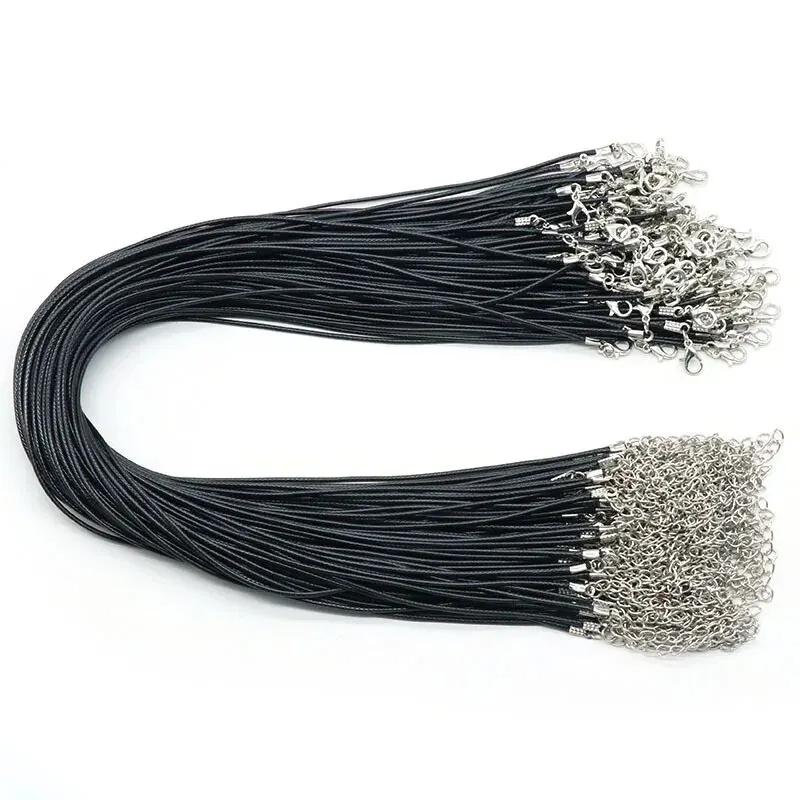 50Pcs Braided Adjustable Black Leather Rope Wax Cord DIY Handmade Necklace Pendant Lobster Clasp String Cord Jewelry Chain