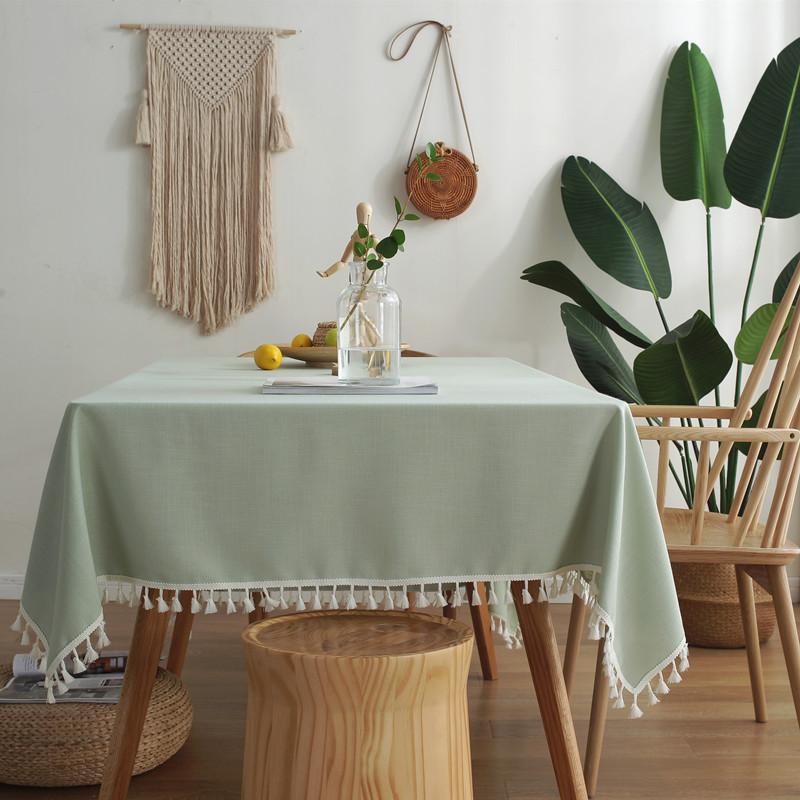 Waterproof Tablecloth Solid Color Plain Color Imitation Cotton And Linen Fringed Lace Geometric Rectangular Dining Table Coffee Table Tablecloth