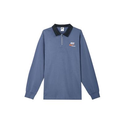 Sportswear Trend Logo Embroidered Half-Zip Polo Long Sleeve T-Shirt Men Tops Phantom-Blue DX6754-491