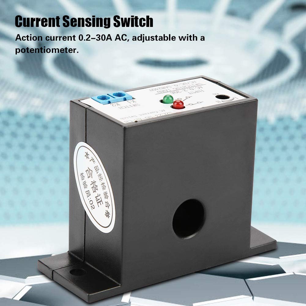 Jadeshay AC Current Sensing Switch, SZC23-NO-AL-CH Adjustable 0.2-30A Normally Open Self-Powered Current Sensing Switch