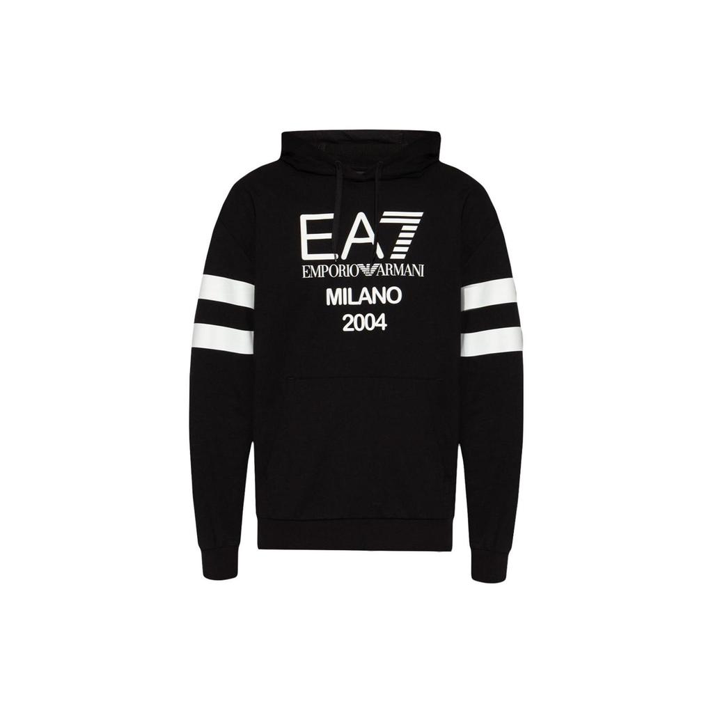Emporio Armani EA7 SS23 Logo Letter Stripe Printed Hoodie Men Hoodies Black 3RUM04-PJ2SZ-1200