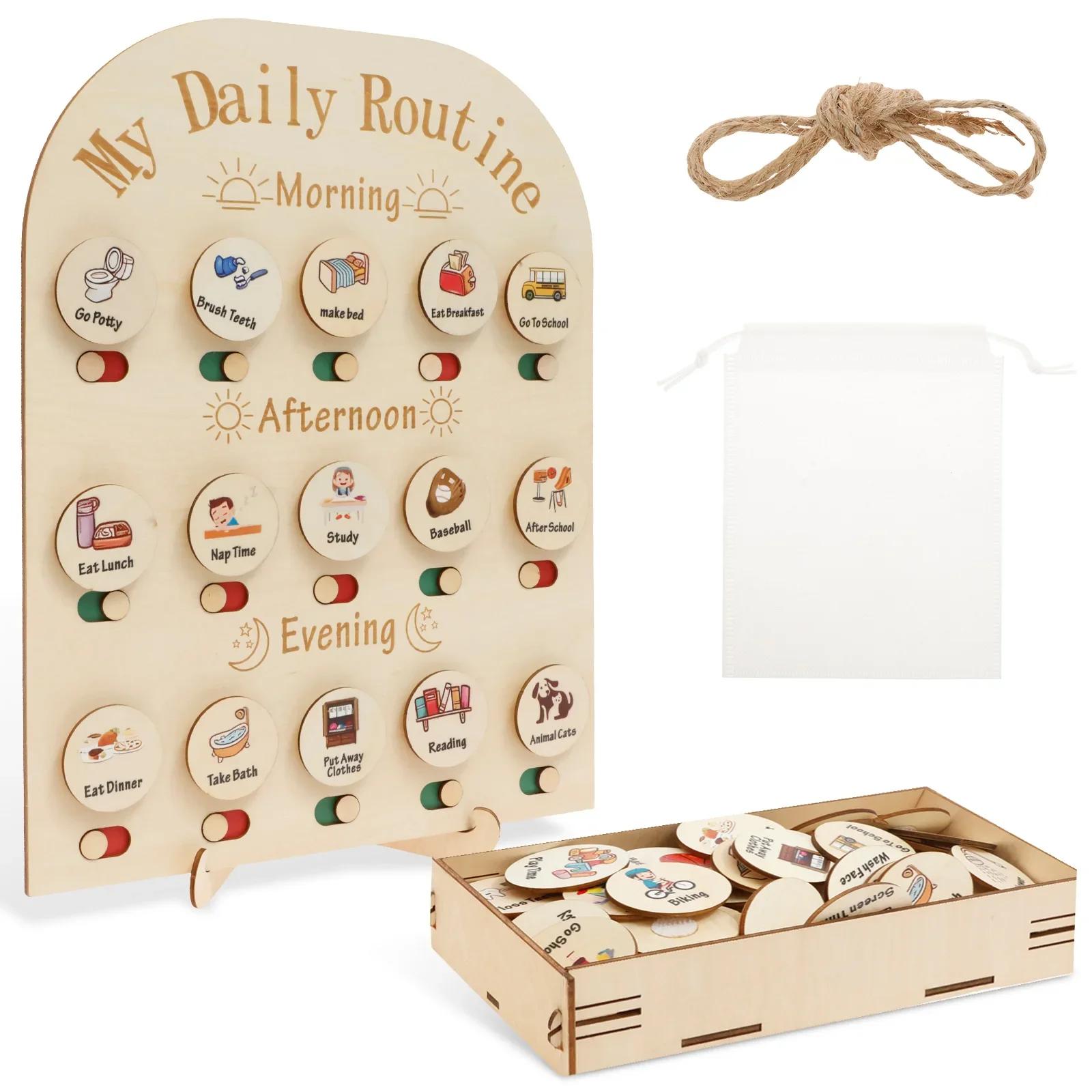 Wood Visual Schedule Visual Wall Planner Daily Routine Chart for Kids Daily Visual Schedule Card Chore Chart Learning Material