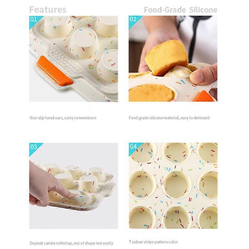 Muffin Molds, Reusable Silicone Baking Molds, 12 Non-stick Cupcake Molds