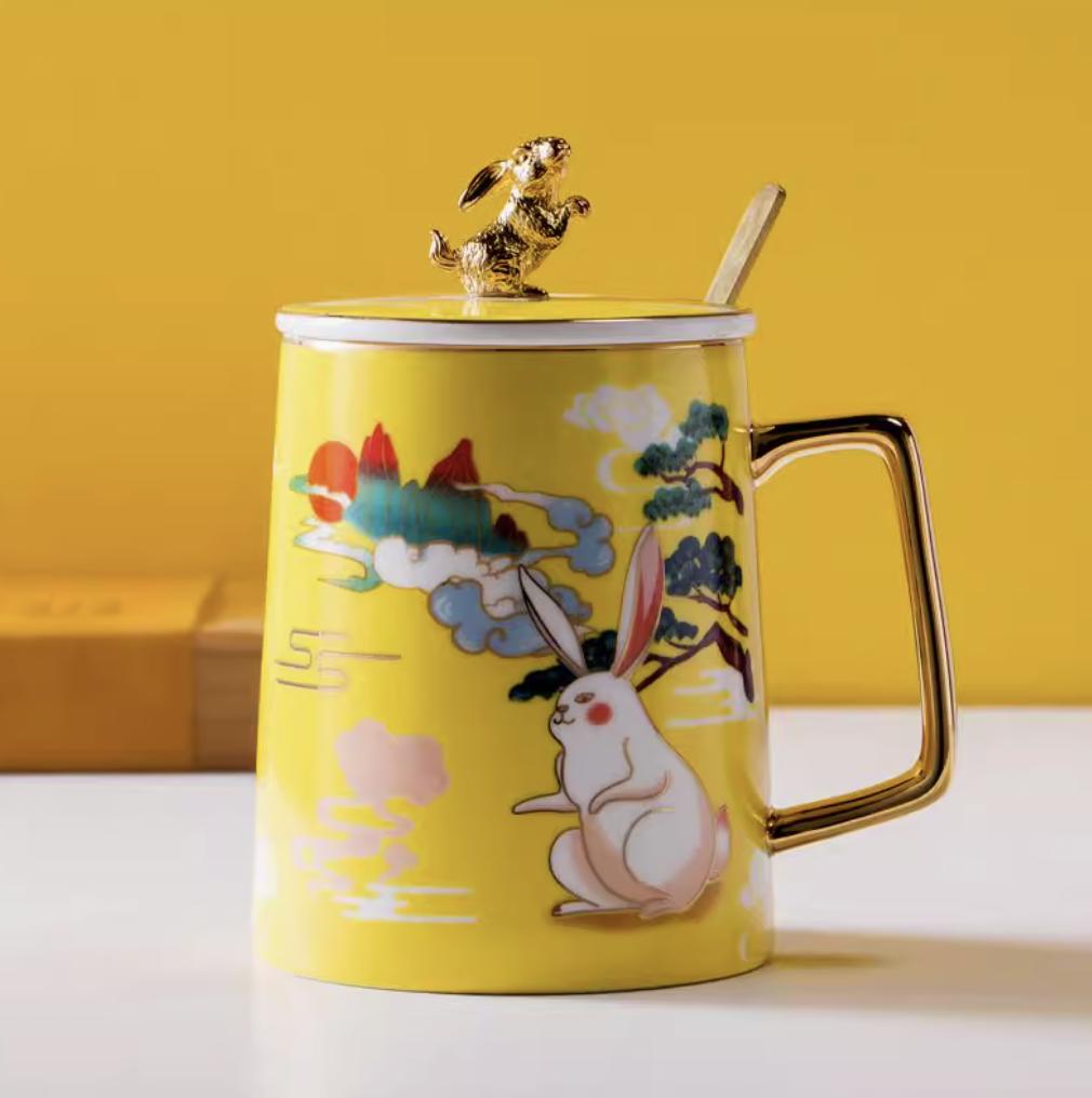 Europäische Keramik Katze Kaffeetasse – Niedliche Cartoon Frühstück Milch Tasse mit Löffel und Deckel