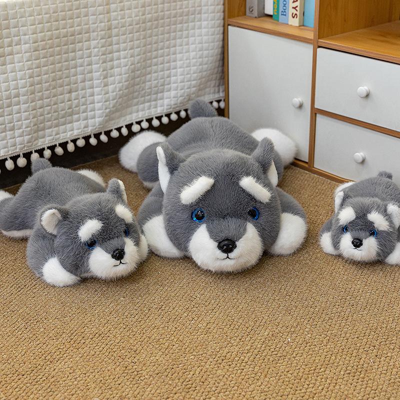 Schnauzer Plush Toy Simulation Lying Down Dog Table with Doll Doll Cute Puppy Children Sleeping Throw Pillow