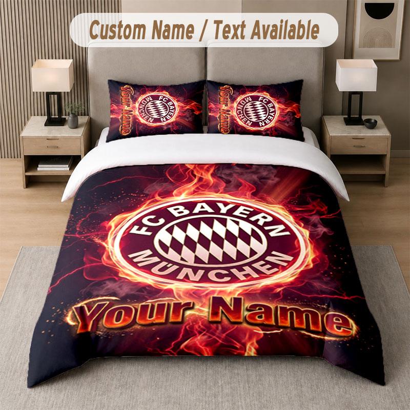 Set Biancheria da Letto Personalizzato Motivo Bayern Monaco, Stampa Nome Testo 1 Copripiumino più 2 Federe Tessile per la Casa