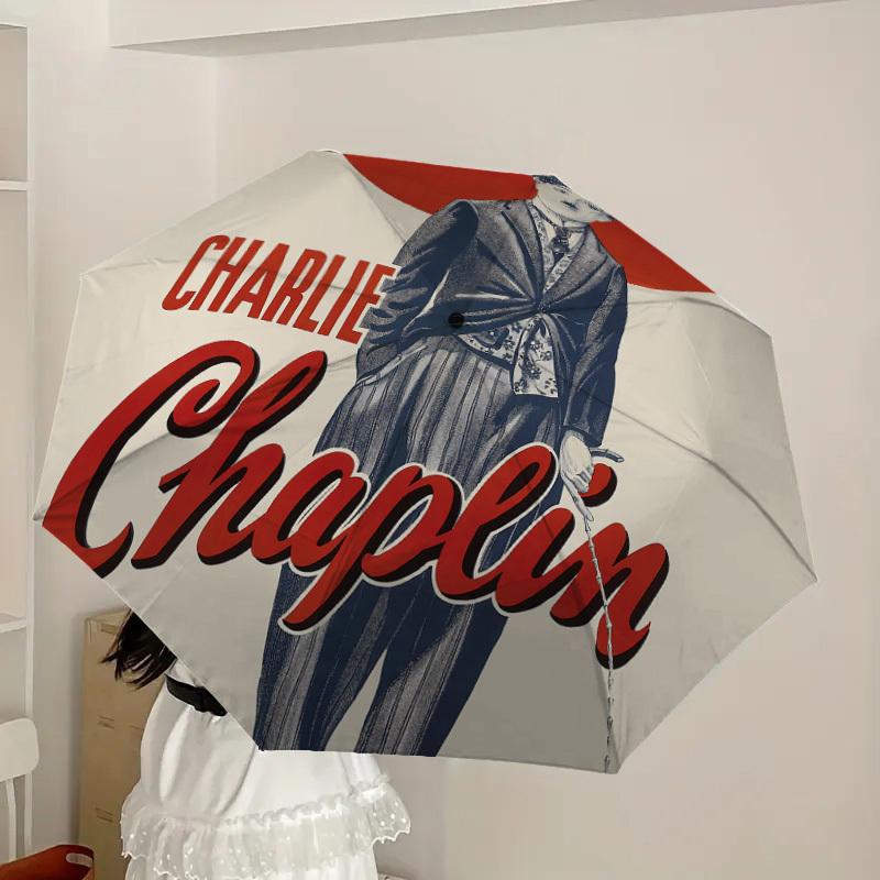 1pc Charlie Chaplin Automatic Folding Umbrella, Portable Collapsible Design, Casual Outdoor Accessory L1127078