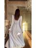 Elegant Retro Long-Sleeve Spring Dress for Women - European & American 2025 Design, Waist-Cinching Style