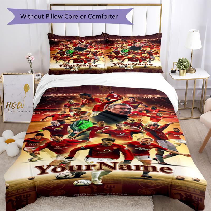 Manchester Personalizza il tuo nome Set Biancheria da Letto Copripiumino Traspirante con Federe Decorazione per la Casa Regalo di Compleanno