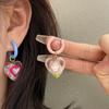 Colorful Asymmetrical Enamel Heart Earrings Dopamine Flowers Trend Women Girls Cute Handmade Hoop Earrings Holiday Jewelry Gifts
