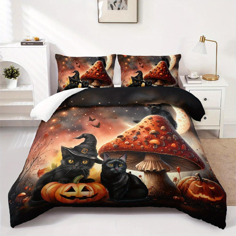 Halloween Bedding Set Black Cat Pumpkin 3D Printed Cozy Duvet Cover Set King Queen Twin Single Size Birthday Gift Bedroom Decor