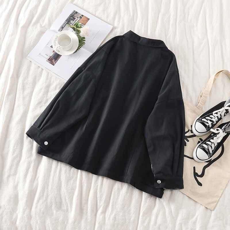 

Women s Korean Style Harajuku Loose Fit Black Jacket - Long Sleeve, Versatile Spring & Autumn Mid-Length Trendy Top S