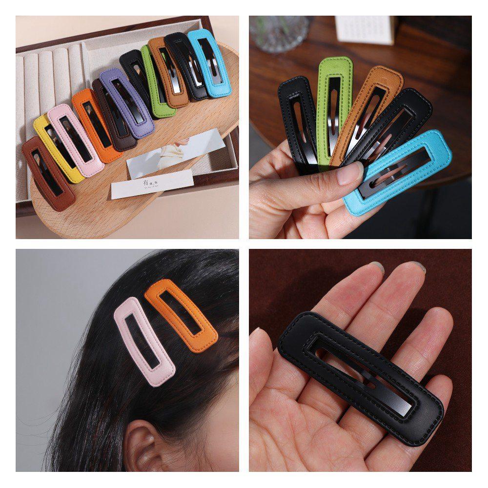 

Pu Leather Girl Hairpin Candy Color Side Clip Cute Square Leather Hair Clip Travel D