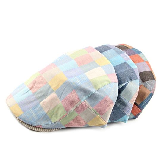 Fashion Men Women Plaid Cotton Newsboy Hat Flat Cap Adjustable Beret with Visor