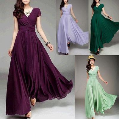 Women's Fashion Bohemian Maxi Dress Evening Dress V-neck