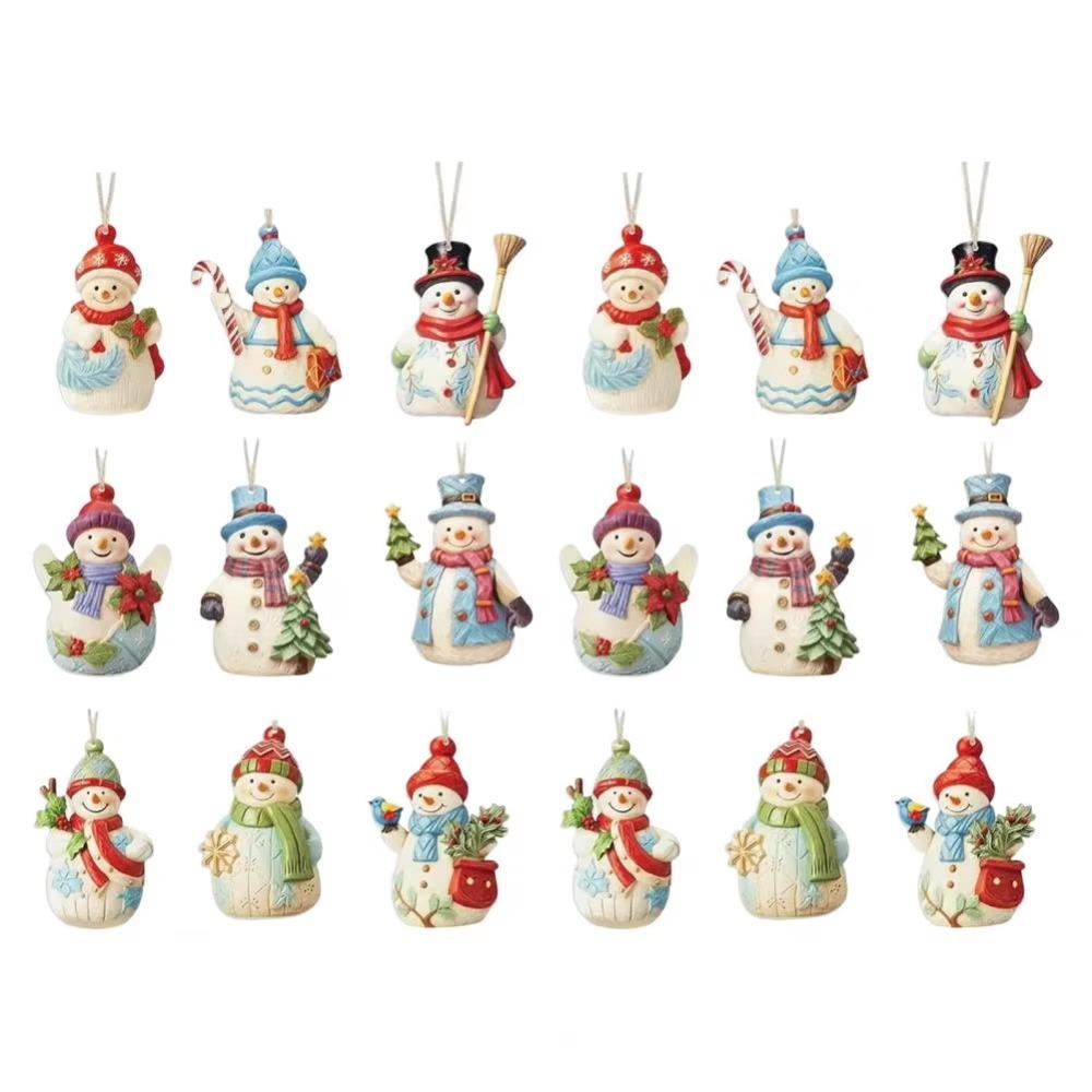 

18Pcs Painted Design Wooden Snowman Pendant Christmas Tree Decorations Home Decoration 18Pcs