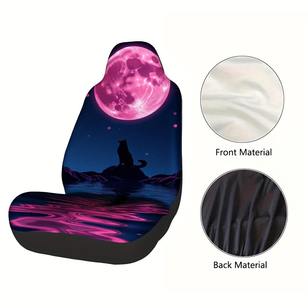 2pcs Wolf & Pink Moon Car Seat Covers - Soft All-Season Fit For Cars, SUVs, Trucks - Dark & Pink Night Sky Design With Full Moon