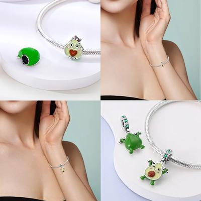 Charm Plataoriginales Scute Green Avocado Beads For Charms Copper Bracelet Beads Jewellery Making Women'S Gift
