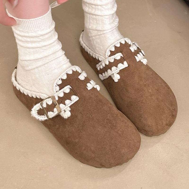 Flats Women Embroidery Mules Shoes 2025 Fashion Suede Casual Slippers Designer Classical Comfortable Slingback Zapatillas Mujer