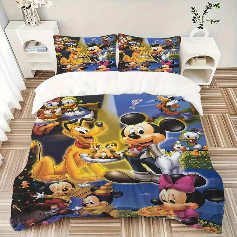 3pcs Mickey Mouse & Friends Christmas Holiday Quilt Cover Set, Soft and Cozy Bedroom, Guest Room and Dorm Decorative Bedding 3-Piece Set 1 Q