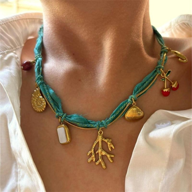 Sommerurlaub Layering Halskette Muschel Schneckenhaus Frucht Anhänger Verstellbar Leichtgewicht Für Strand Poolparty Freizeitkleidung