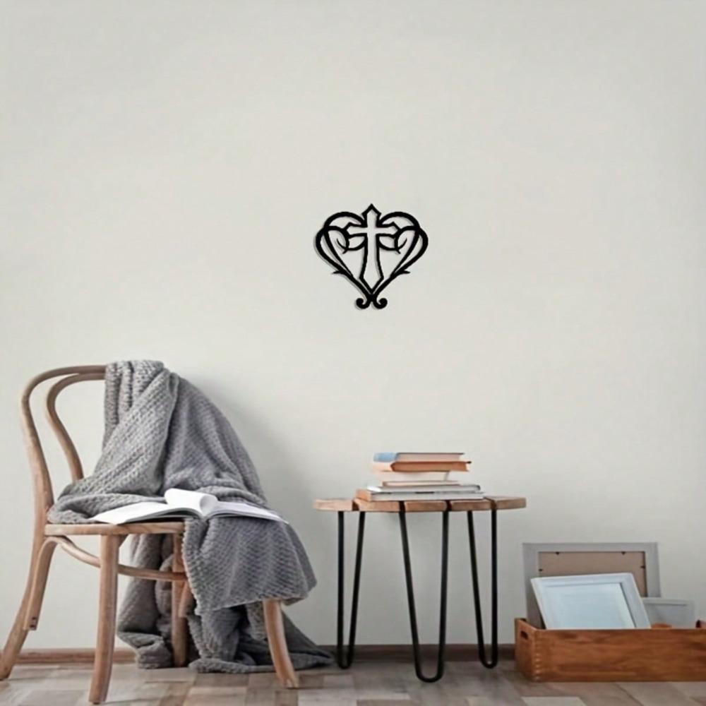 Vintage Heart Cross Metal Wall Art Sign, Home Decor Gift for Farmhouse Cafe Bar