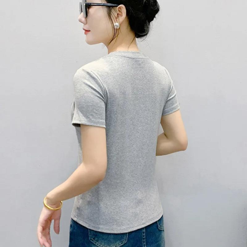 Classic Women's Shiny Cartoon Swan Hot Diamonds O-Neck T-Shirt Summer Office Lady Cotton Tops Clothes New Fashion Flower Fairy Tees