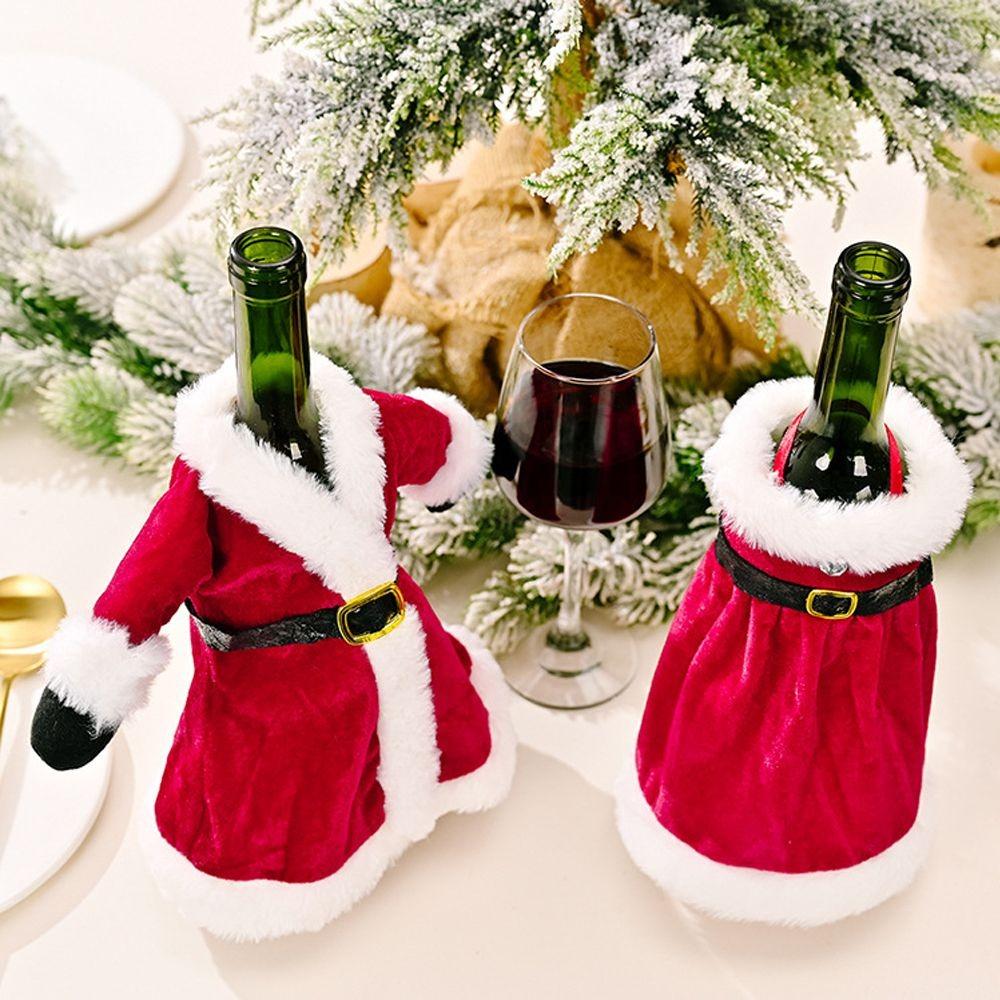 Gift Santa Claus Wine Bag Red Clothes Wine Bottle Cover Velvet Dress Champagne Pouch New Year