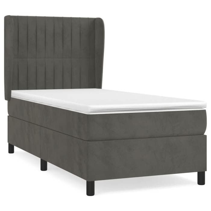 3129310 vidaXL Divan Bed and Mattress Dark Grey 90x200 Cm Velvet