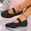 Fashion Women Flats European American  Fashionable Diamond Studded Mary Jane Shoes Women Casual Flat Bottomed Round Toe Sneakers Women