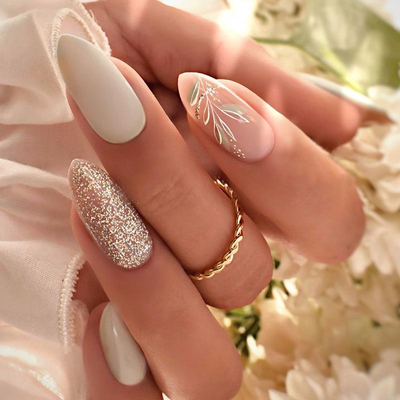 

Autumn Wearable Nail Patches: 24 Gold Glitter Cross-Style Nail Art