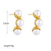 Gold Plated Stainless Steel Spiral Pearl Drop Earrings For Women