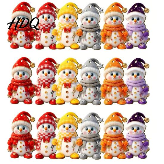 Farmhouse Style Christmas Decor Snowman Wooden Ornaments 2D Flat Vintage Xmas Tree Hanging Hand Painted Holiday Decoration Cute Winter Ornament for