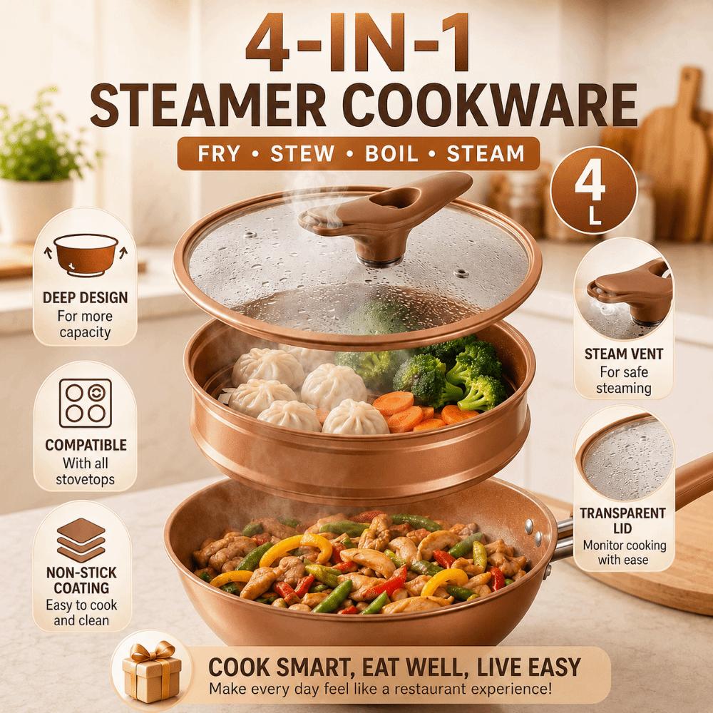 Non Stick Steaming Frying Pan Soup Pot with Lid Gas Stove Pot Micro Pressure Steamer Wok  Kitchen